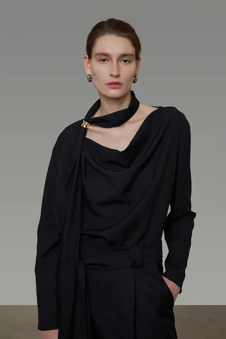Women's Black Office Long Sleeve Blouse