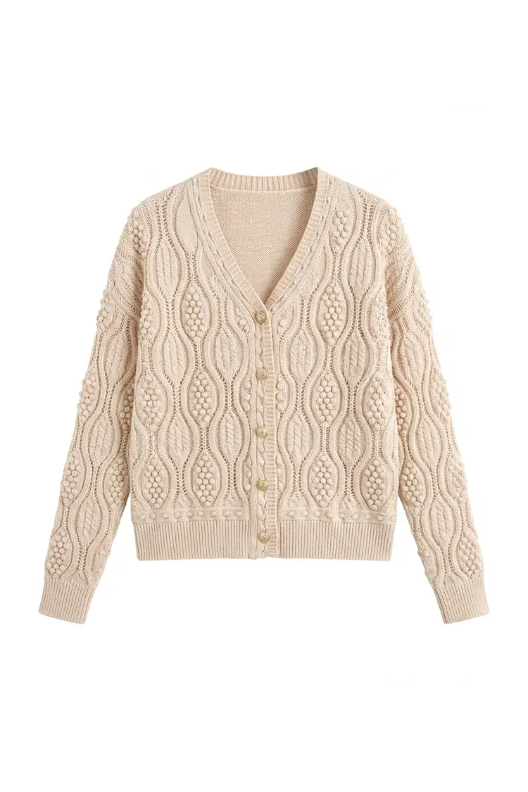 Maglione cardigan in maglia a trecce da donna