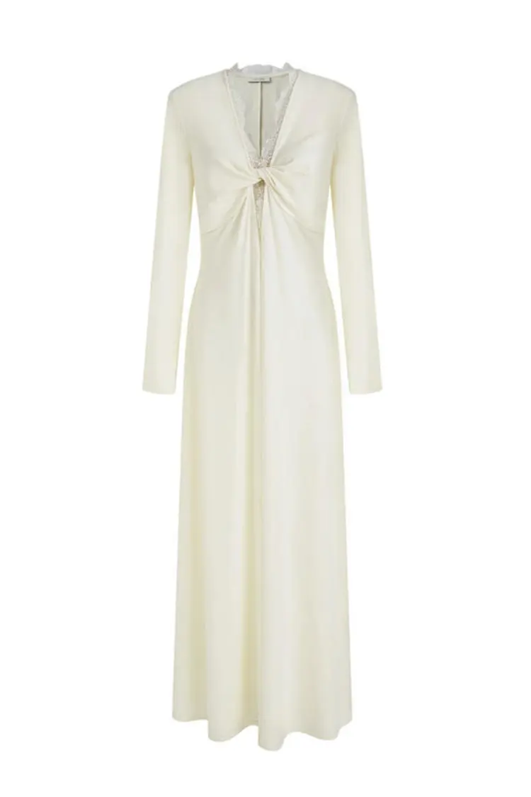 Abito lungo da donna con cuciture in pizzo